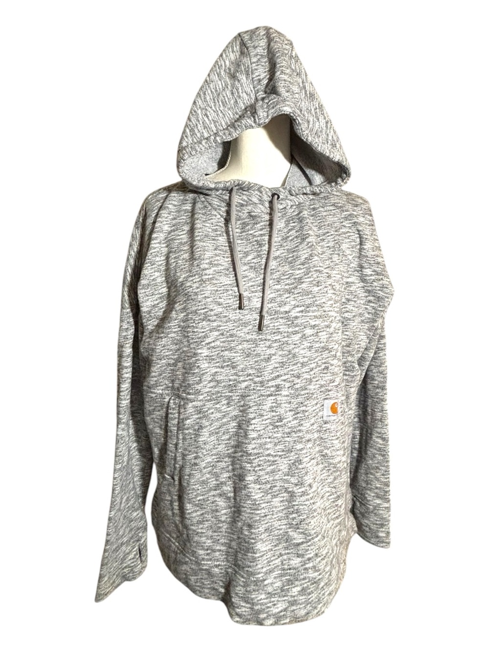 Women’s Carhartt Gray Woven Heather Longsleeve Hoodie Front Pocket Logo Sz Large